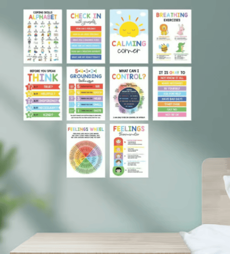 🔥12 Calming Corner Classroom Posters - Feelings Wheel Chart & Emotions Poster For Kids