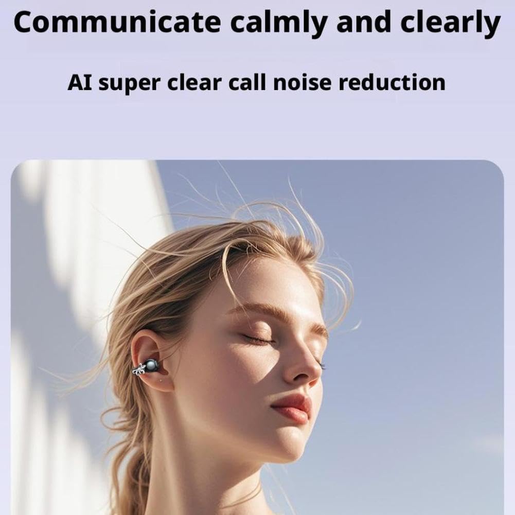 🎧2026 New Clip-On Open-Ear Headphones – Wireless Bluetooth Earbuds with AI Noise Cancelling, Rhinestone Decor & Water Resistant