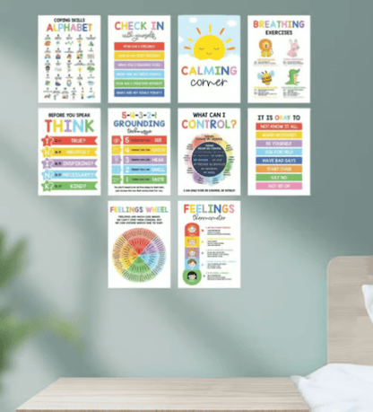 🔥12 Calming Corner Classroom Posters - Feelings Wheel Chart & Emotions Poster For Kids