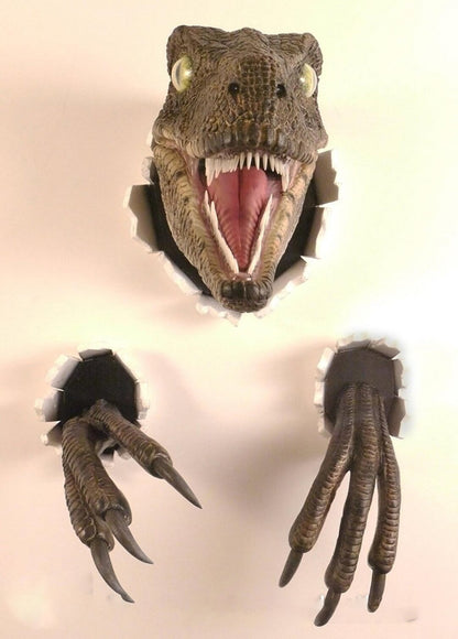 Dinosaur Head Wall Hanging - Jurassic Life-like Bursting Dinosaur Bust Prop Replica